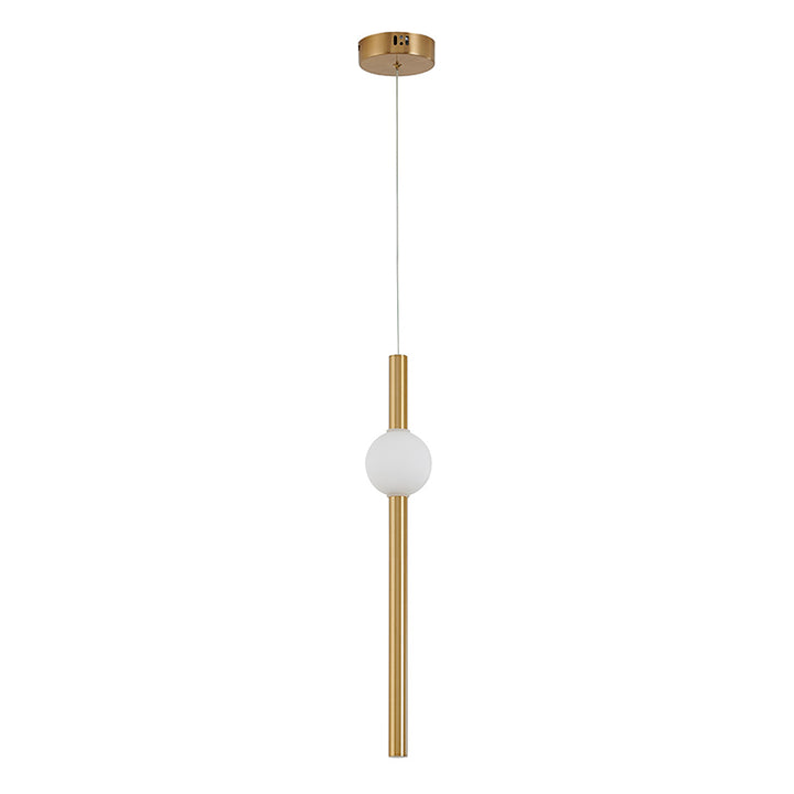 Gold Frame LED Pendant Light with White Acrylic Shade by Bethel