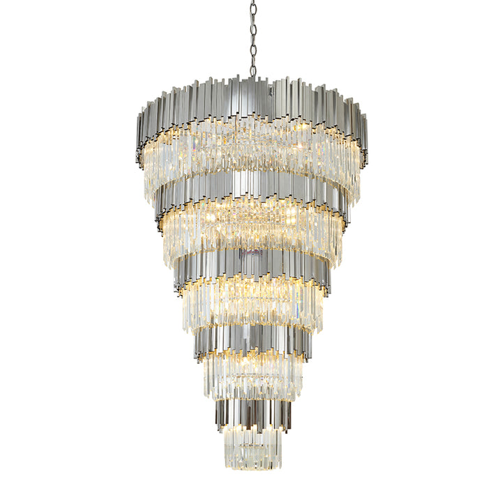 Five Tier Frame Chandelier with Clear Hanging Crystals (MU66) in Chrome by Bethel