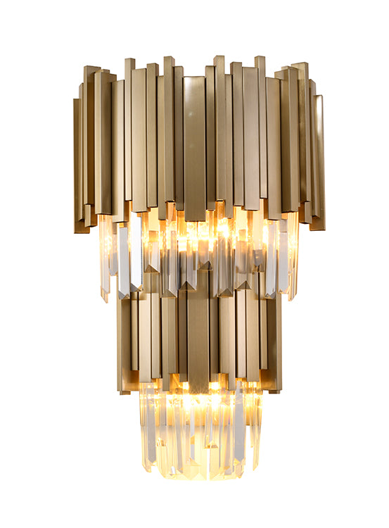 Two Tier Wall Sconce with Clear Hanging Crystals, MU24-2W19BR, by Bethel