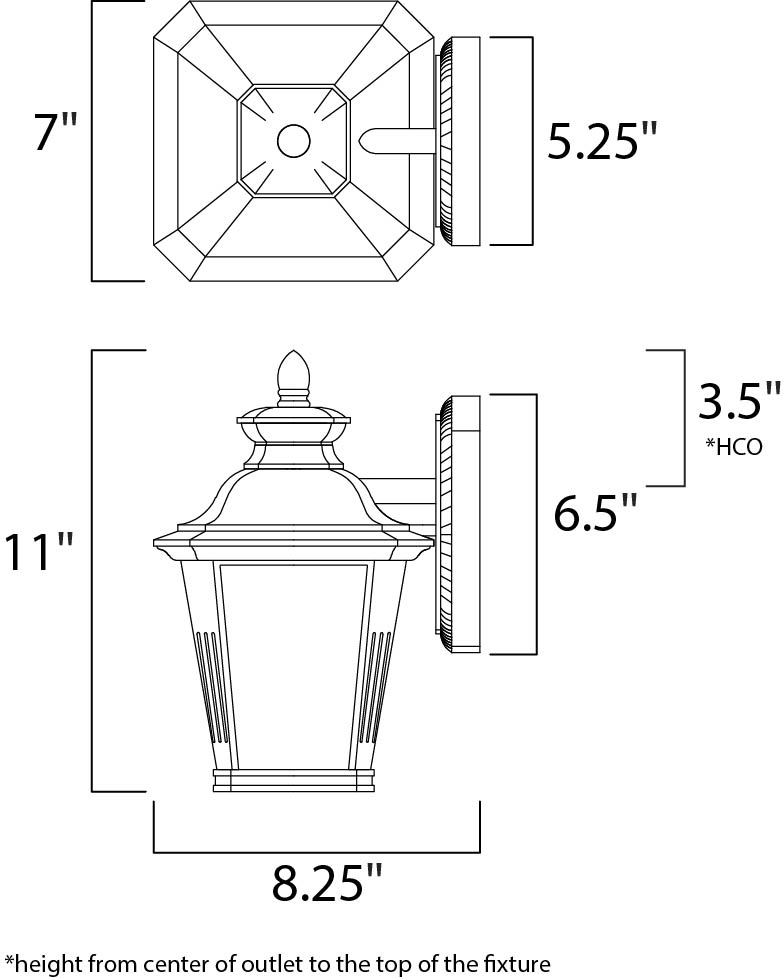 Knoxville 1-Light Outdoor Wall Lantern dimensions diagram