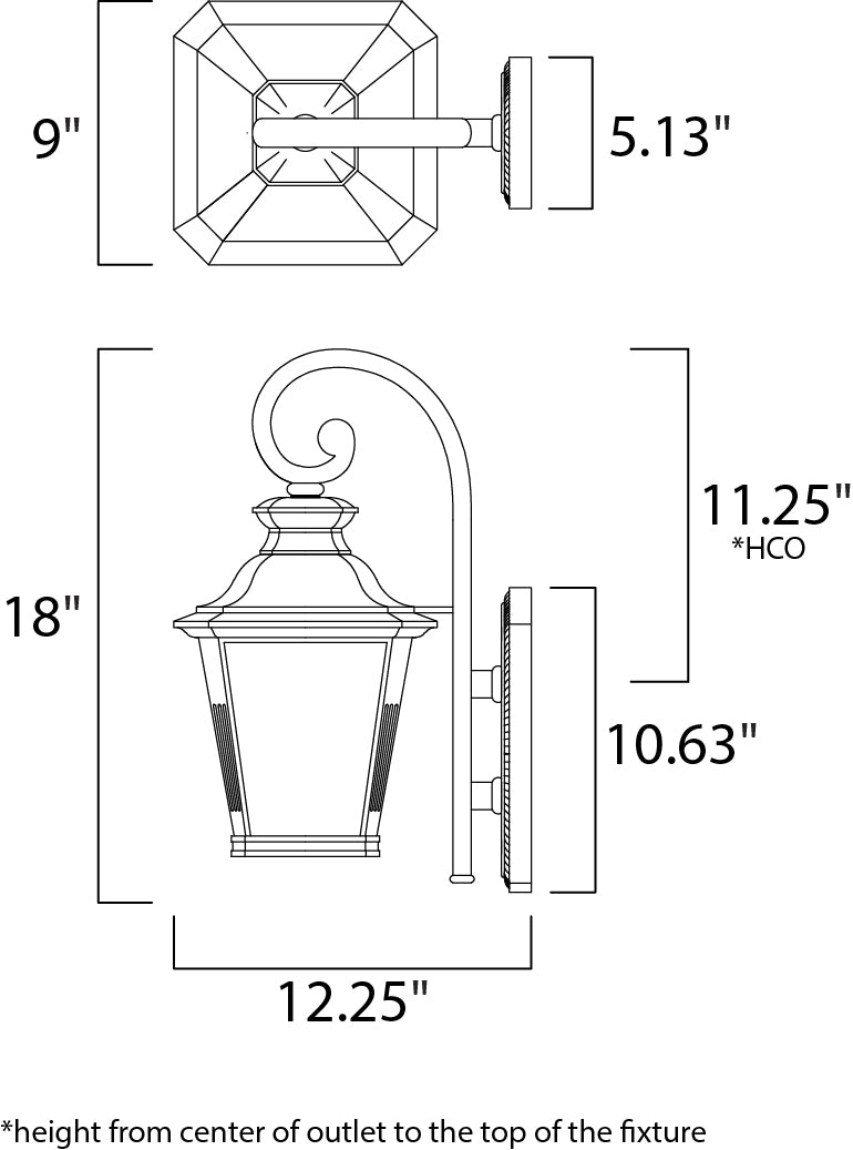 Knoxville 1-Light Outdoor Wall Lantern dimensions diagram