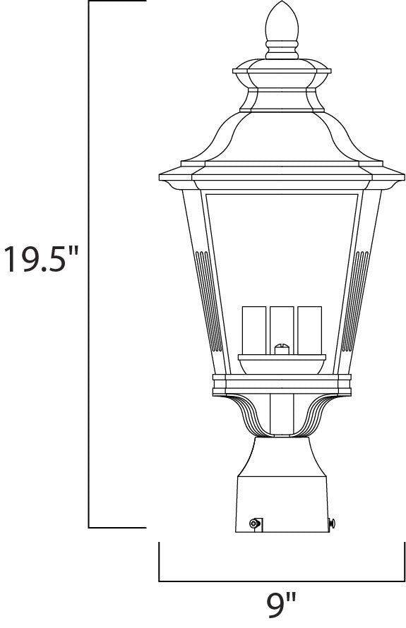 Knoxville 3-Light Outdoor Post dimensions diagram