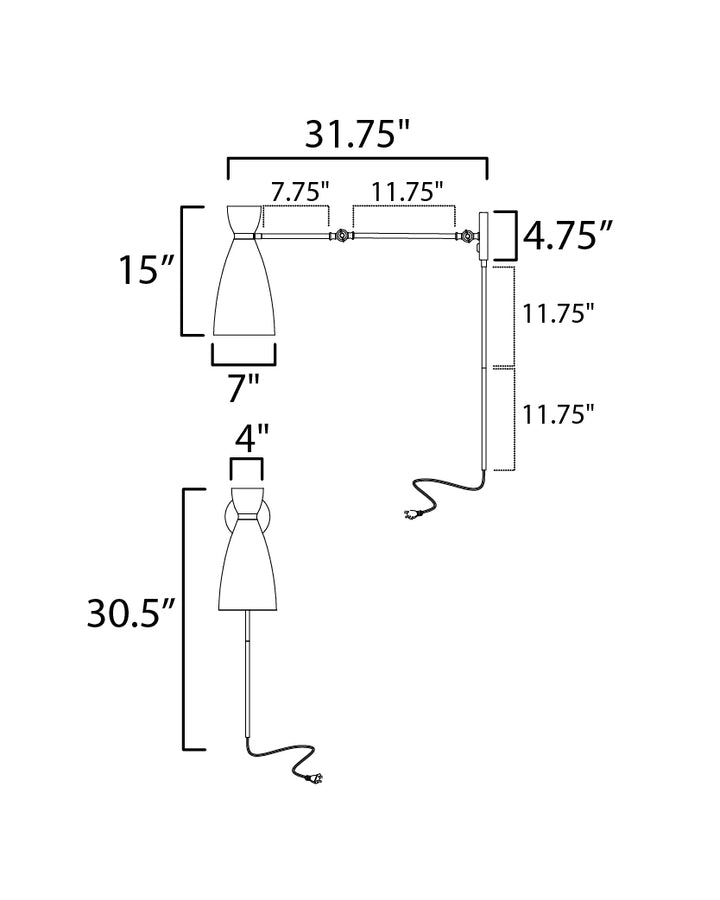 Carillon Articulating Wall Sconce dimensions diagram