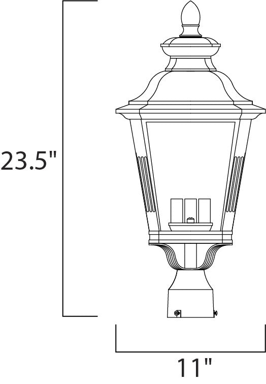 Knoxville 3-Light Outdoor Post dimensions diagram