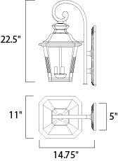 Knoxville 3-Light Outdoor Wall dimensions diagram