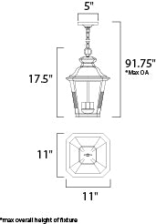 Knoxville 3-Light Outdoor Pendant dimensions diagram