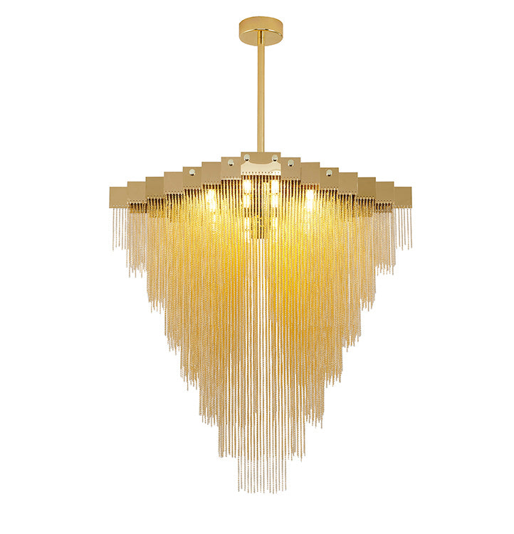Gold Prism Chandelier with Hanging Aluminium Chains Size: L31.5&