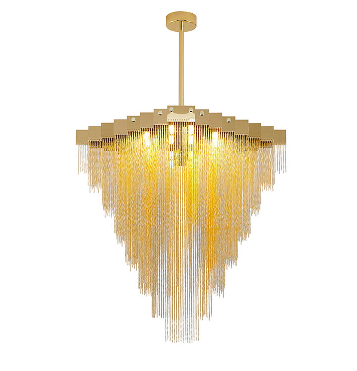 Gold Prism Chandelier with Hanging Aluminium Chains Size: L31.5&