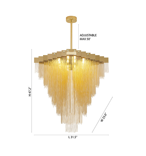 Gold Prism Chandelier with Hanging Aluminium Chains Size: L31.5'' W23.6'' H47.2''