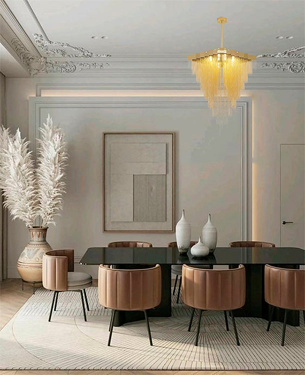 Gold Prism Chandelier with Hanging Aluminium Chains Size: L31.5&