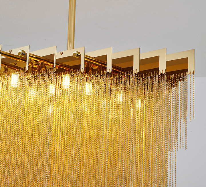 Gold Prism Chandelier with Hanging Aluminium Chains Size: L31.5&