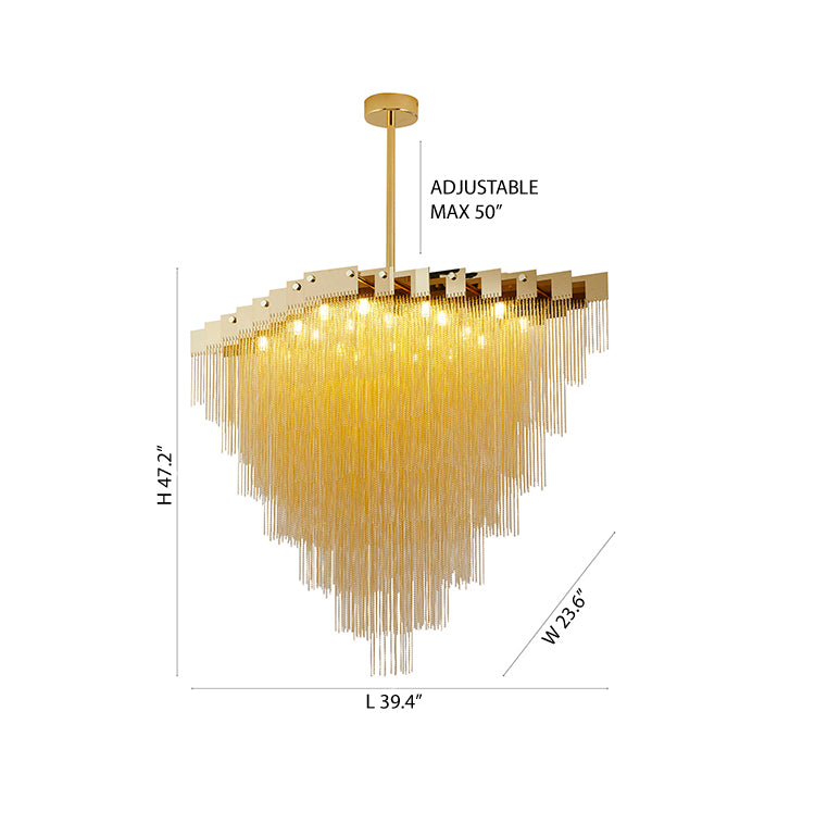 Gold Prism Chandelier with Hanging Aluminium Chains Size: L39.4&