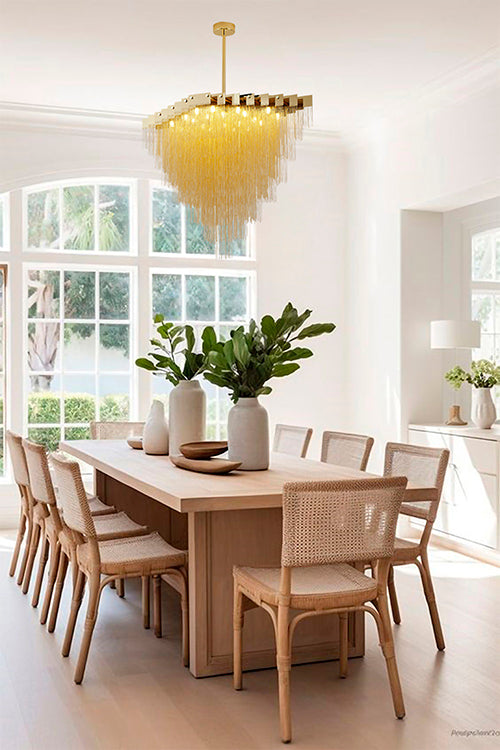 Gold Prism Chandelier with Hanging Aluminium Chains Size: L39.4&