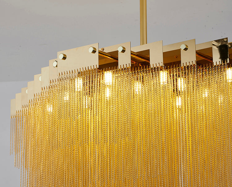 Gold Prism Chandelier with Hanging Aluminium Chains Size: L39.4&