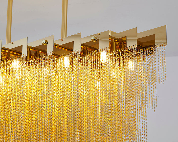 Gold Prism Chandelier with Hanging Aluminium Chains Size: L47.2&