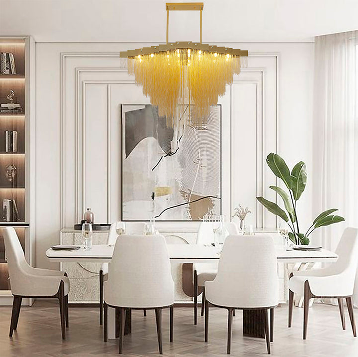 Gold Prism Chandelier with Hanging Aluminium Chains Size: L47.2&