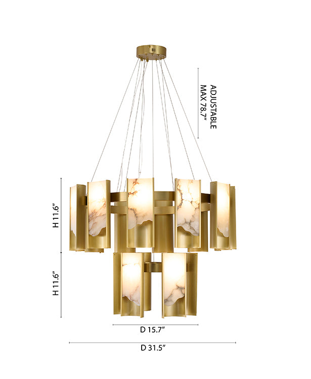 Satin Brass Chandelier by Bethel - view 2