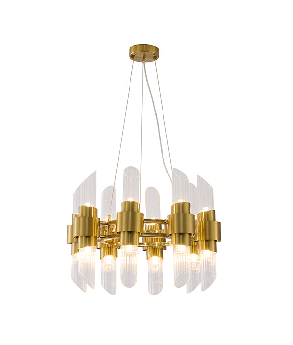 Satin Brass Glass Chandelier by Bethel