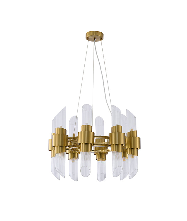 Satin Brass Glass Chandelier by Bethel - view 3