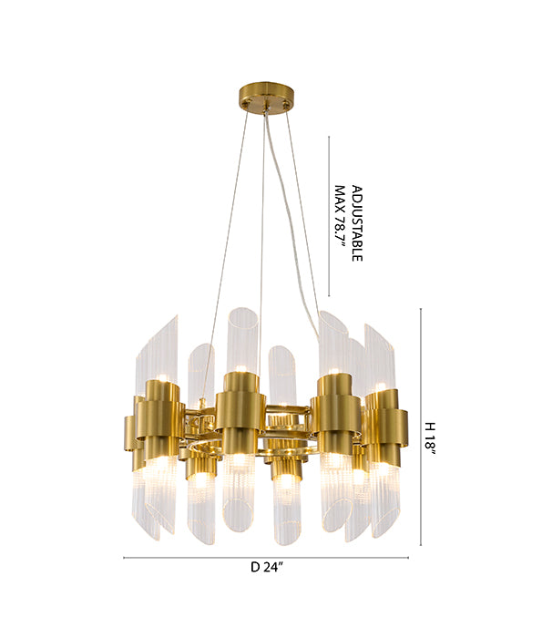 Satin Brass Glass Chandelier by Bethel - view 4
