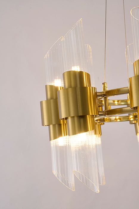 Satin Brass Glass Chandelier by Bethel - view 6