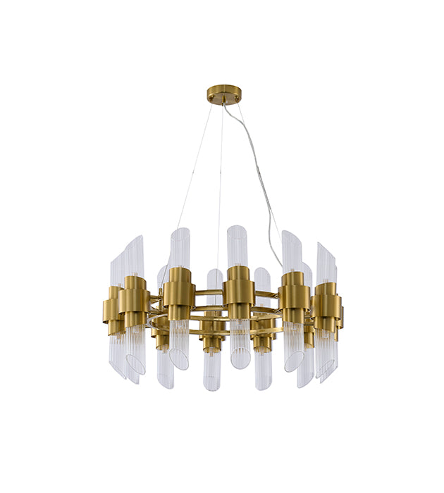 Satin Brass Glass Chandelier (MU131) by Bethel - view 3
