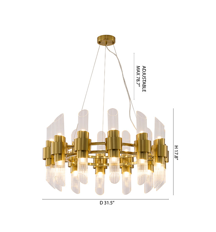Satin Brass Glass Chandelier (MU131) by Bethel - view 4