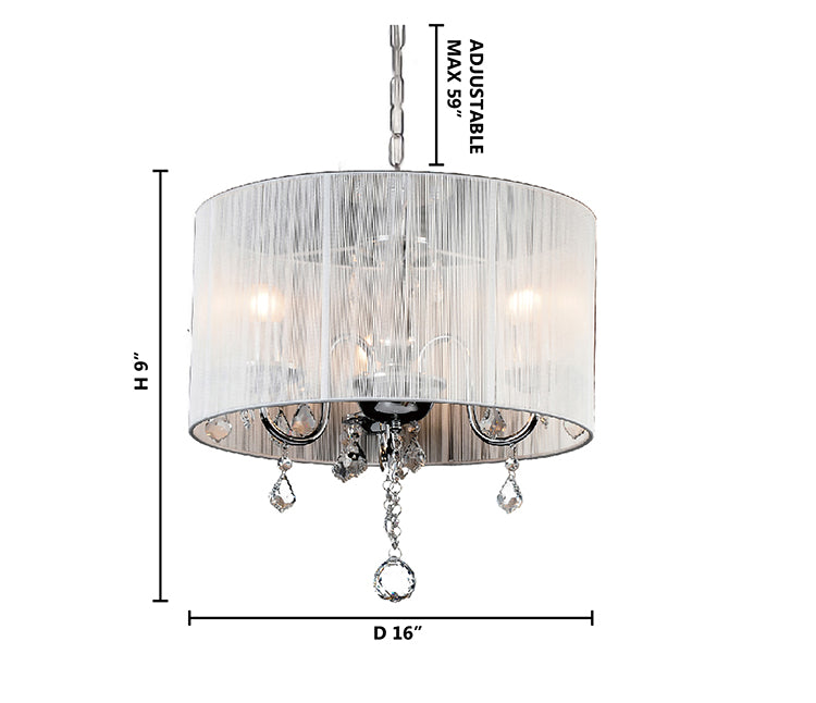 White String Shade Chandelier with Chrome Frame and Clear Crystals by Bethel - view 2