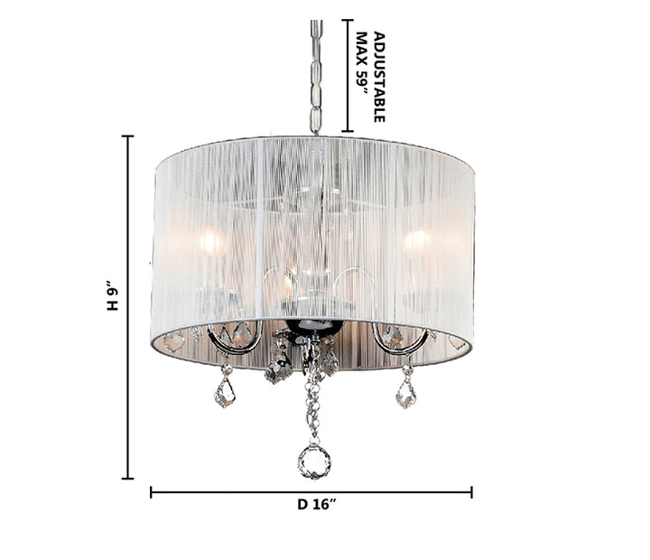 White String Shade Chandelier with Chrome Frame and Clear Crystals by Bethel - view 2