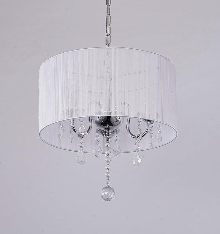 White String Shade Chandelier with Chrome Frame and Clear Crystals by Bethel - view 3