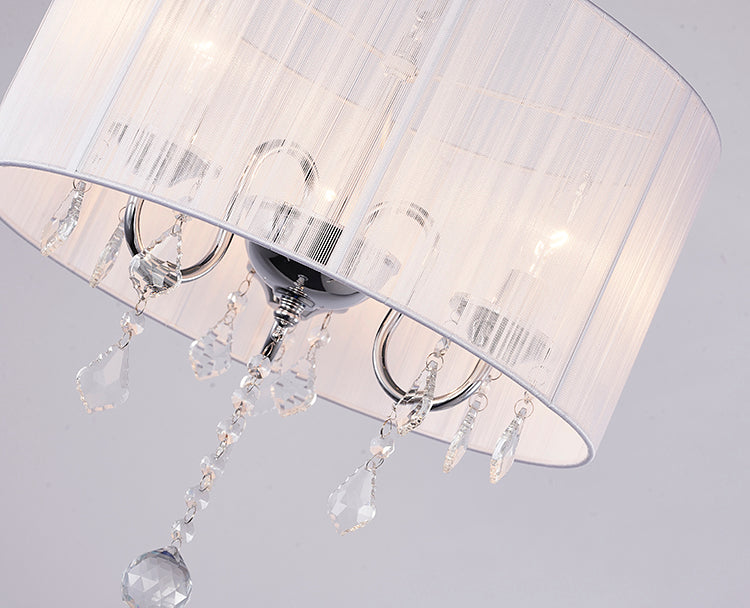 White String Shade Chandelier with Chrome Frame and Clear Crystals by Bethel - view 5