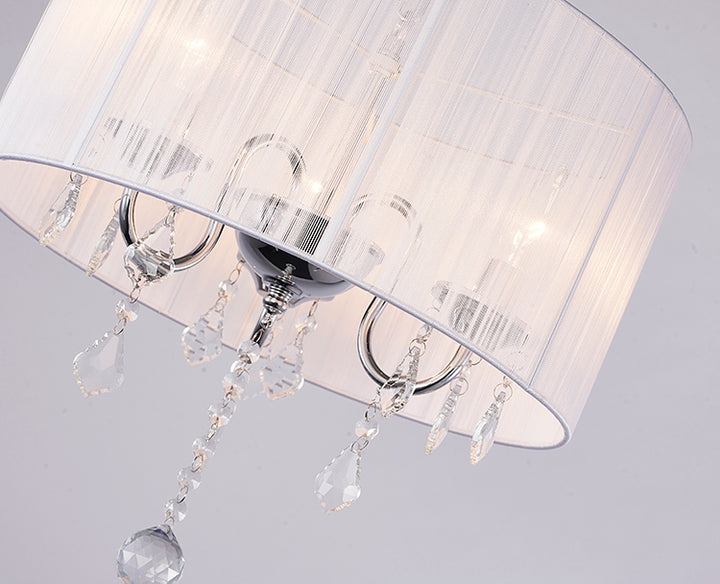 White String Shade Chandelier with Chrome Frame and Clear Crystals by Bethel - view 5