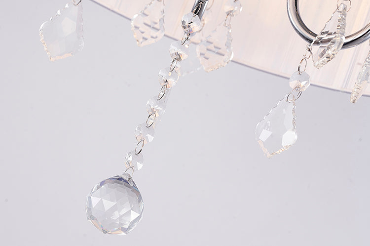 White String Shade Chandelier with Chrome Frame and Clear Crystals by Bethel - view 7