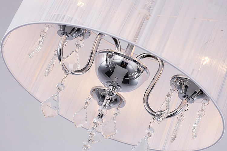 White String Shade Chandelier with Chrome Frame and Clear Crystals by Bethel - view 8