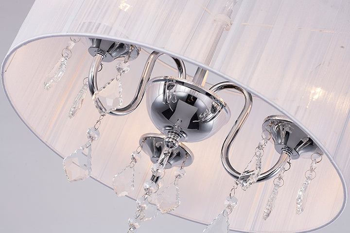 White String Shade Chandelier with Chrome Frame and Clear Crystals by Bethel - view 8