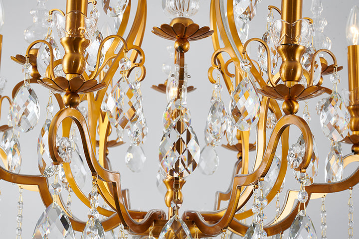 Frame Chandelier with Clear Hanging Crystals (BET64) in Antique Brass by Bethel