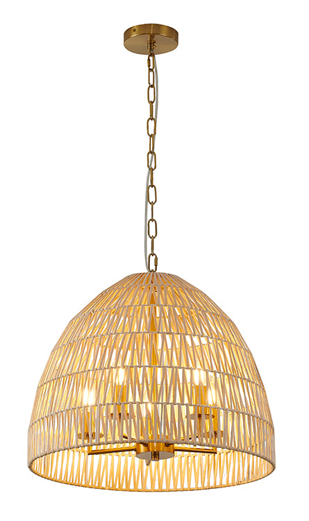 Natural Wood Vine Basket Chandelier with Brass Hardware by Bethel