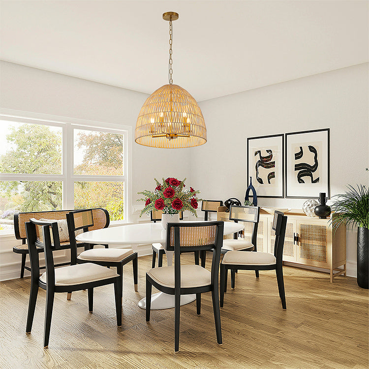 Natural Wood Vine Basket Chandelier with Brass Hardware by Bethel - view 2