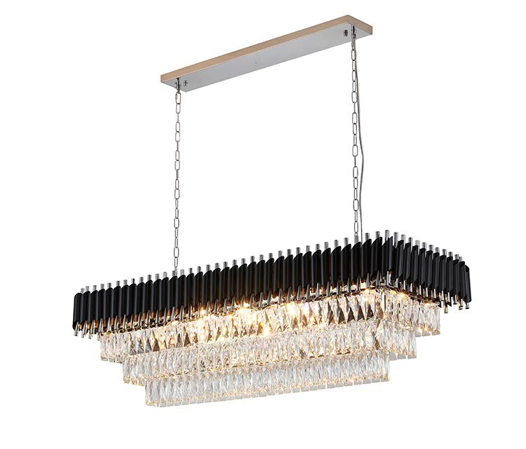 Rectangular Frame Chandelier with Clear Hanging Crystals in Chrome by Bethel