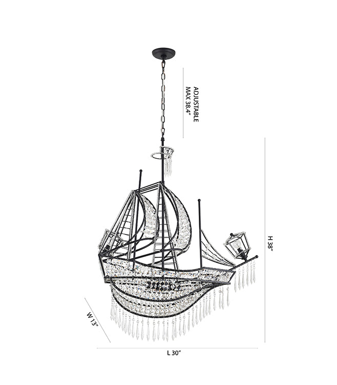 Metal Frame Sail Boat Chandelier with Clear Hanging Crystals by Bethel - view 14