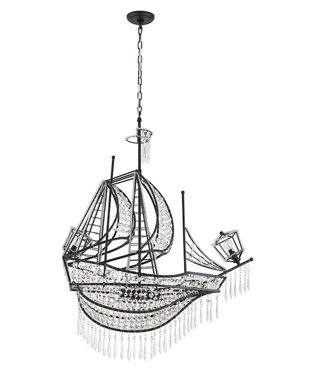 Metal Frame Sail Boat Chandelier with Clear Hanging Crystals by Bethel - view 15