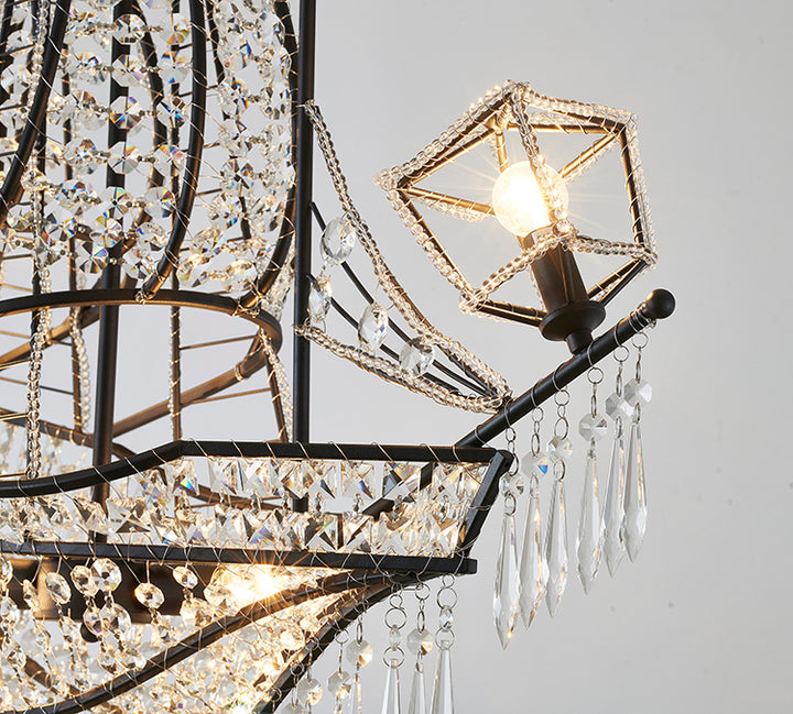 Metal Frame Sail Boat Chandelier with Clear Hanging Crystals by Bethel - view 17