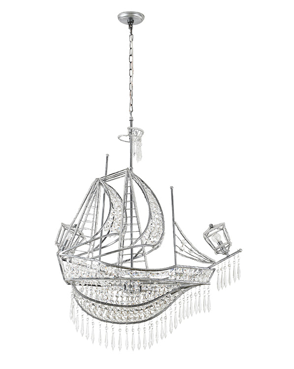Metal Frame Sail Boat Chandelier with Clear Hanging Crystals by Bethel - view 3