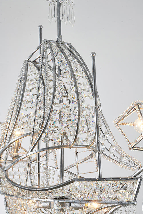 Metal Frame Sail Boat Chandelier with Clear Hanging Crystals by Bethel - view 6