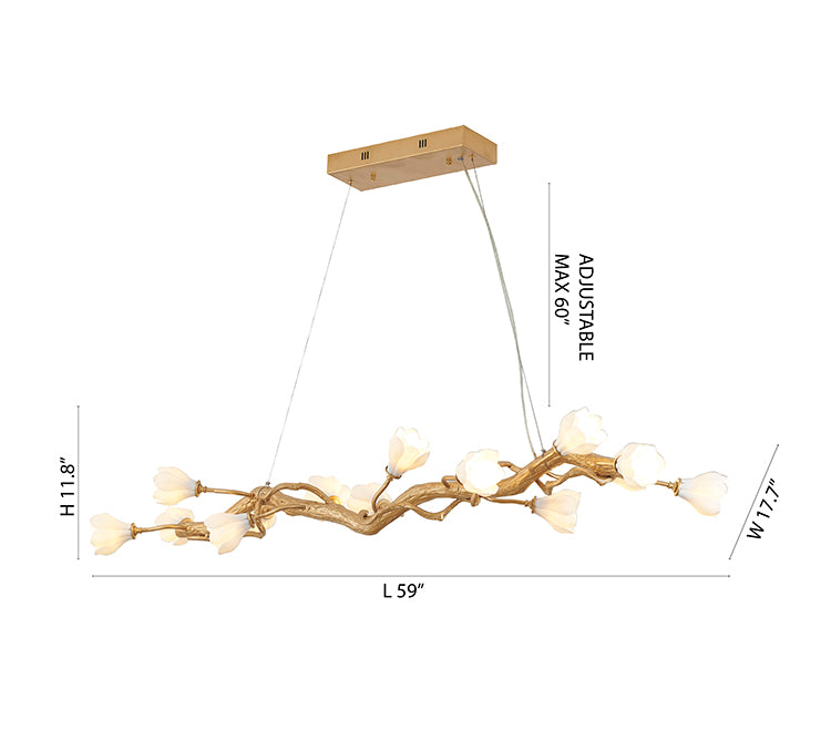 Gold Branch Chandelier with White Ceramic Flower Shades by Bethel