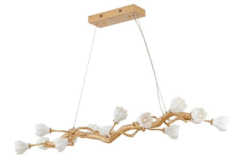 Gold Branch Chandelier with White Ceramic Flower Shades by Bethel - view 2
