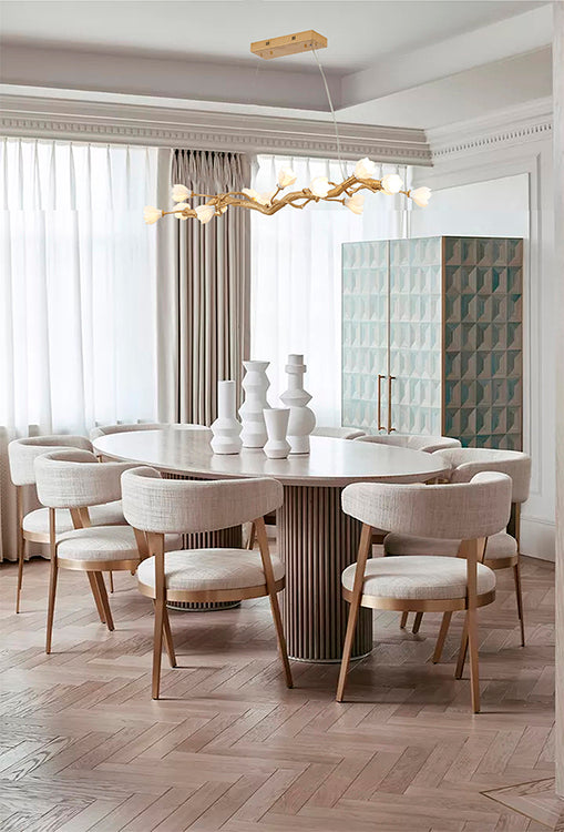 Gold Branch Chandelier with White Ceramic Flower Shades by Bethel - view 3