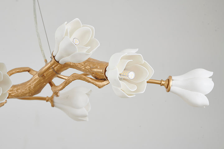 Gold Branch Chandelier with White Ceramic Flower Shades by Bethel - view 4
