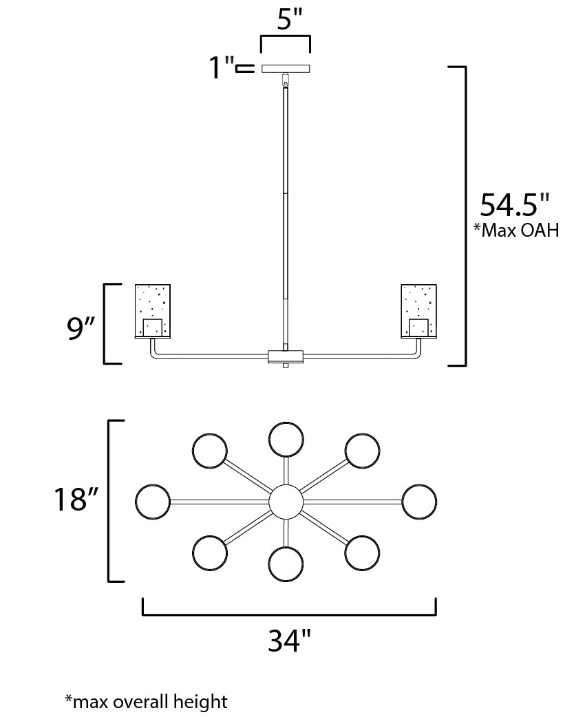 Sleek 8-Light Chandelier dimensions diagram