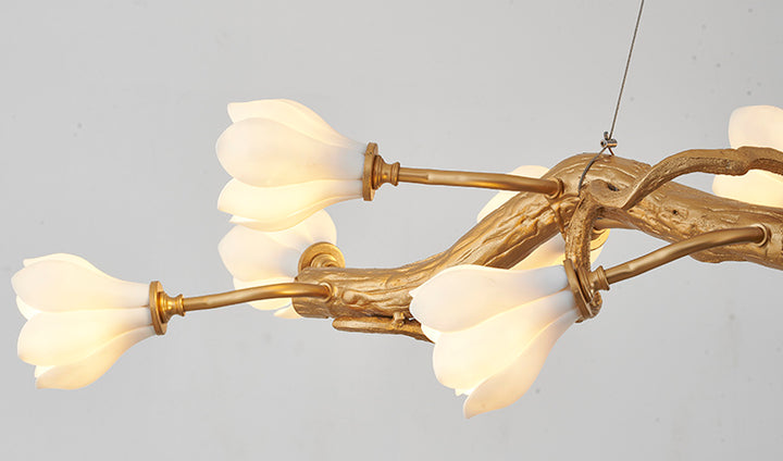 Gold Branch Chandelier with White Ceramic Flower Shades by Bethel - view 5